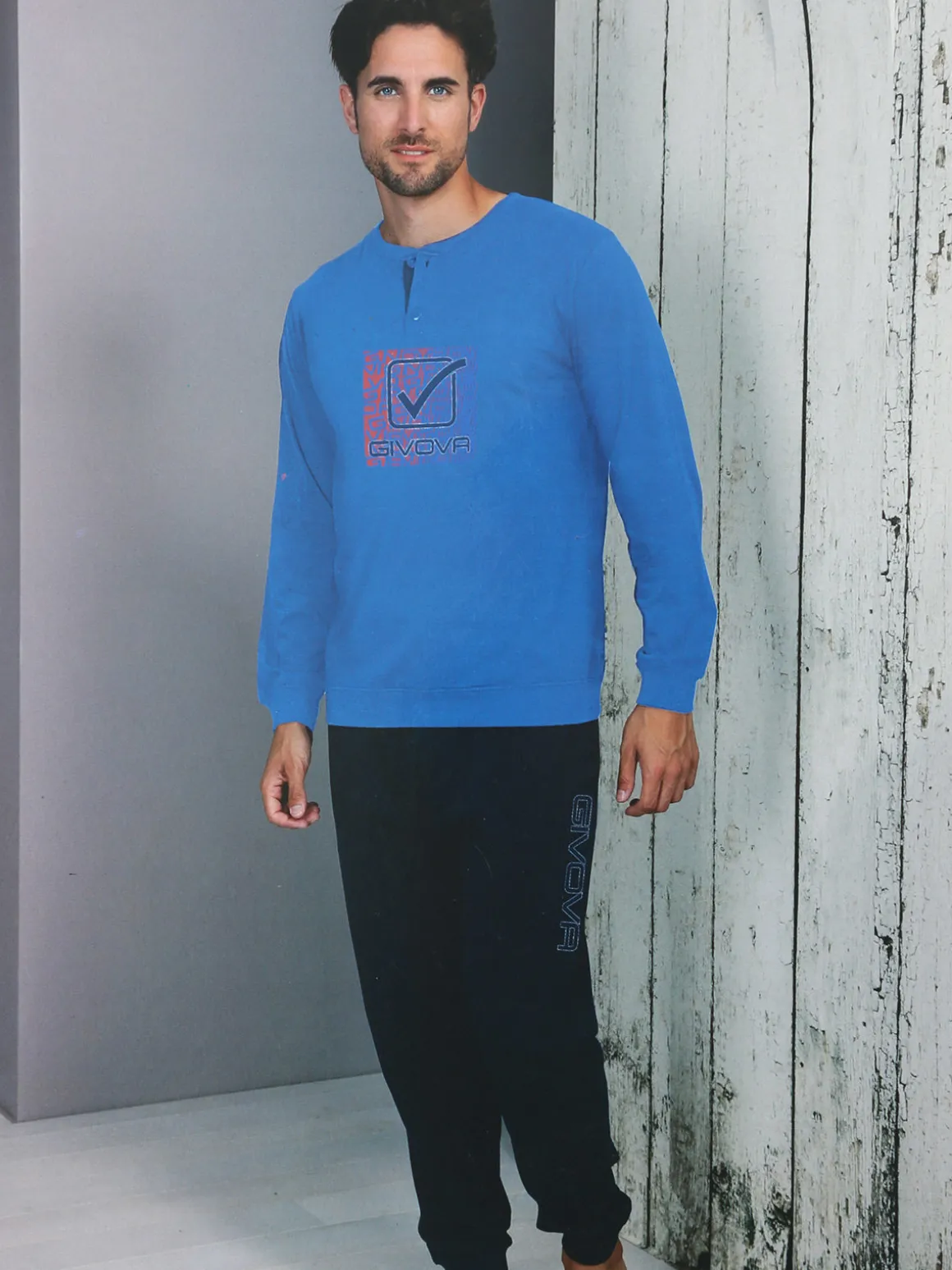 Givova Pigiama lungo da uomo in misto cotone - blu