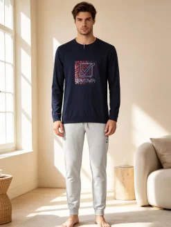 Givova Pigiama lungo da uomo in misto cotone - blu scuro