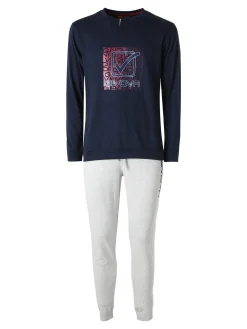 Givova Pigiama lungo da uomo in misto cotone - blu scuro