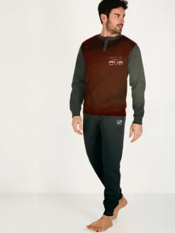 Givova Pigiama lungo da uomo in misto cotone interlock - bordeaux