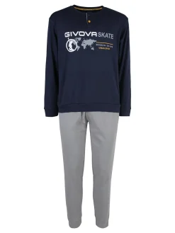 Givova Pigiama lungo da uomo in misto cotone interlock - blu scuro