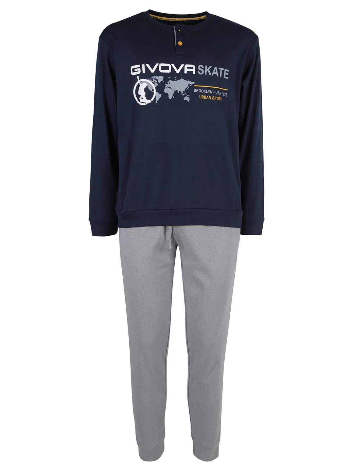 Givova Pigiama lungo da uomo in misto cotone interlock - blu scuro