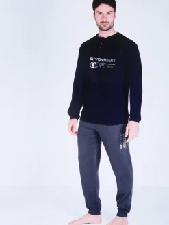 Givova Pigiama lungo da uomo in misto cotone interlock - blu scuro