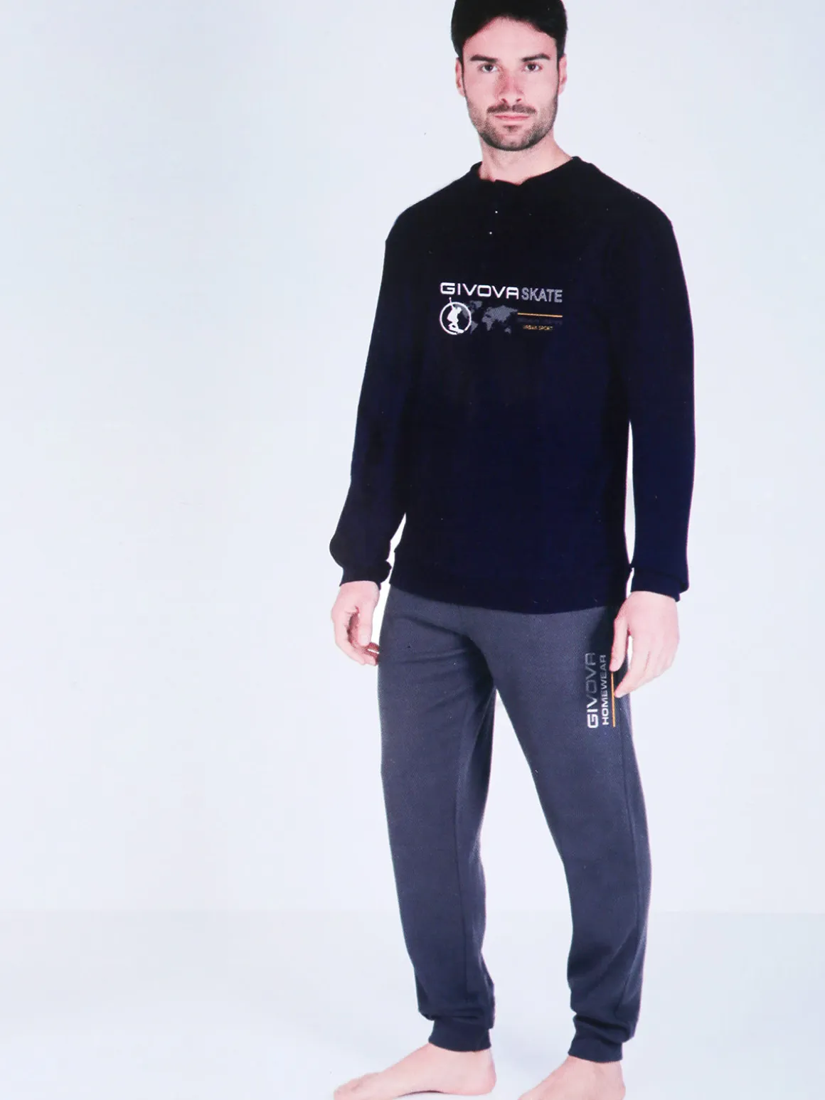 Givova Pigiama lungo da uomo in misto cotone interlock - blu scuro