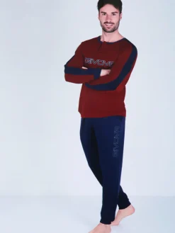 Givova Pigiama lungo da uomo in misto cotone interlock - bordeaux
