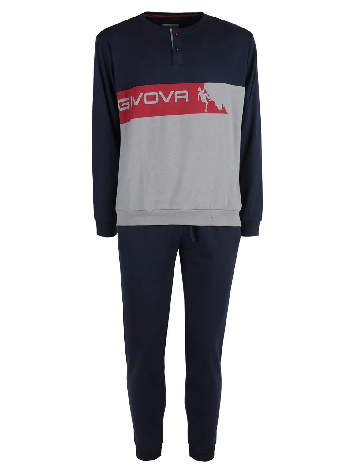 Givova Pigiama lungo da uomo in misto cotone intelock - rosso