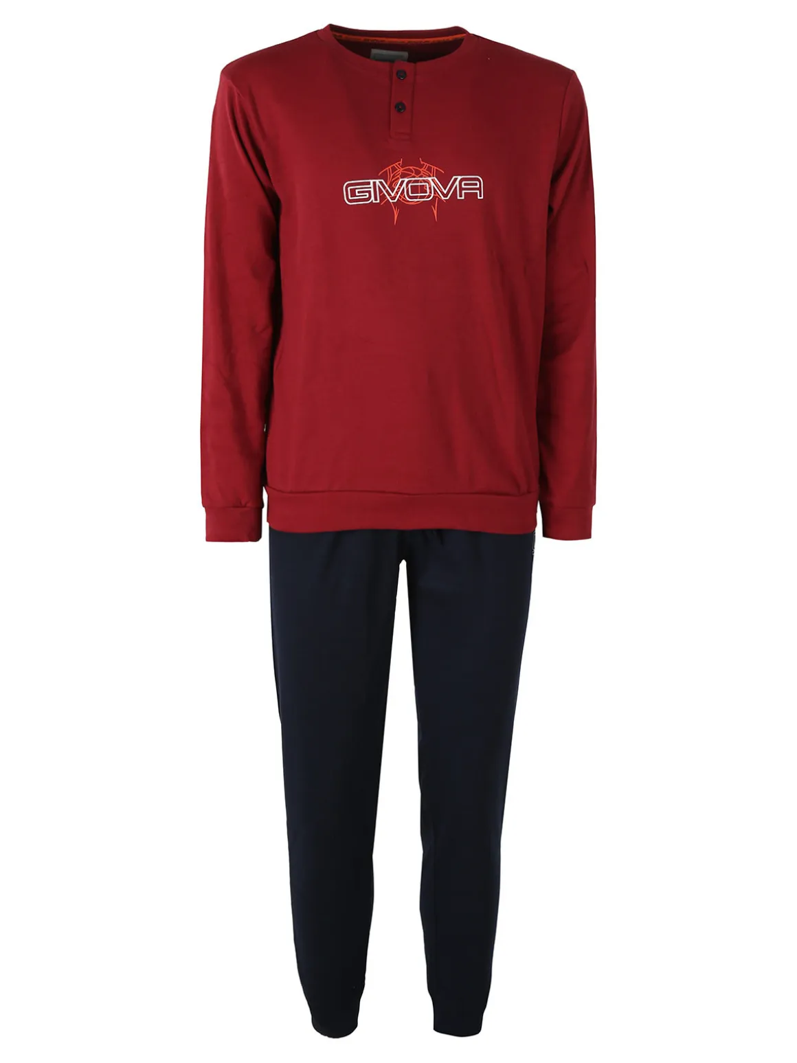 Givova Pigiama uomo in misto cotone interlock con logo - bordeaux