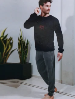 Givova Pigiama uomo in misto cotone interlock con logo - blu scuro