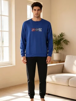 Givova Pigiama uomo in misto cotone interlock con logo - blu