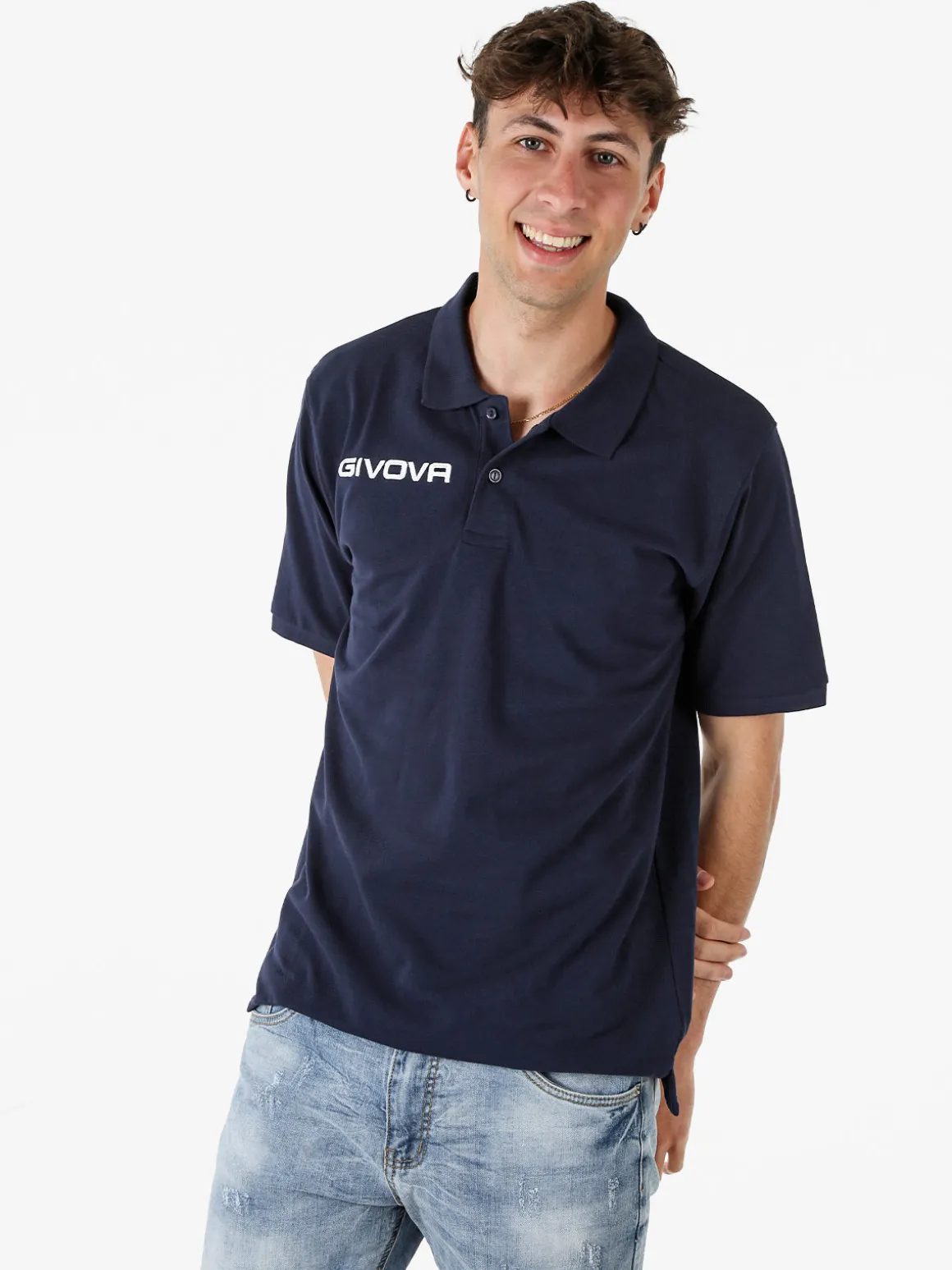 Givova Polo da uomo in cotone piquet a maniche corte - blu scuro
