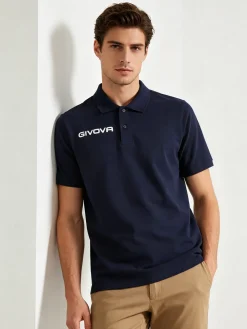Givova Polo da uomo in cotone piquet a maniche corte - blu scuro