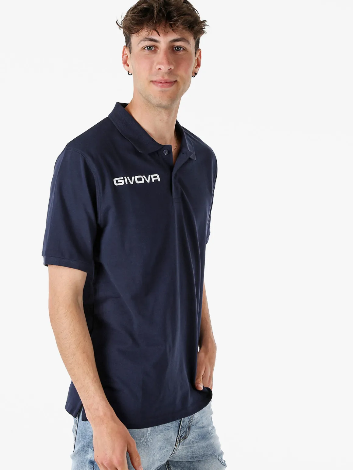 Givova Polo da uomo in cotone piquet a maniche corte - blu scuro