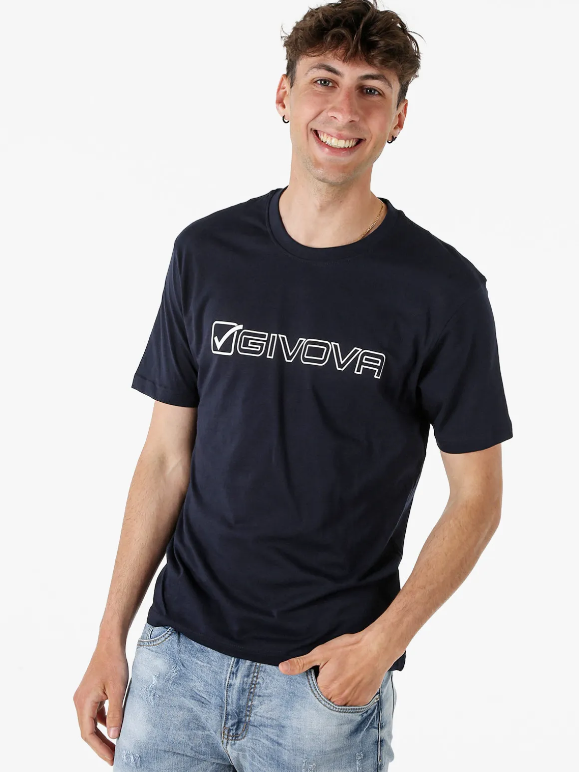 Givova T-shirt da uomo in cotone con logo - blu scuro