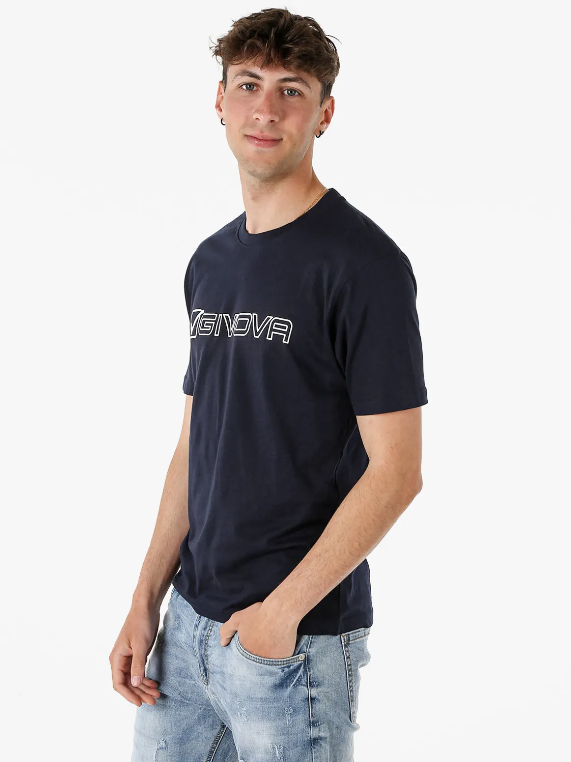 Givova T-shirt da uomo in cotone con logo - blu scuro