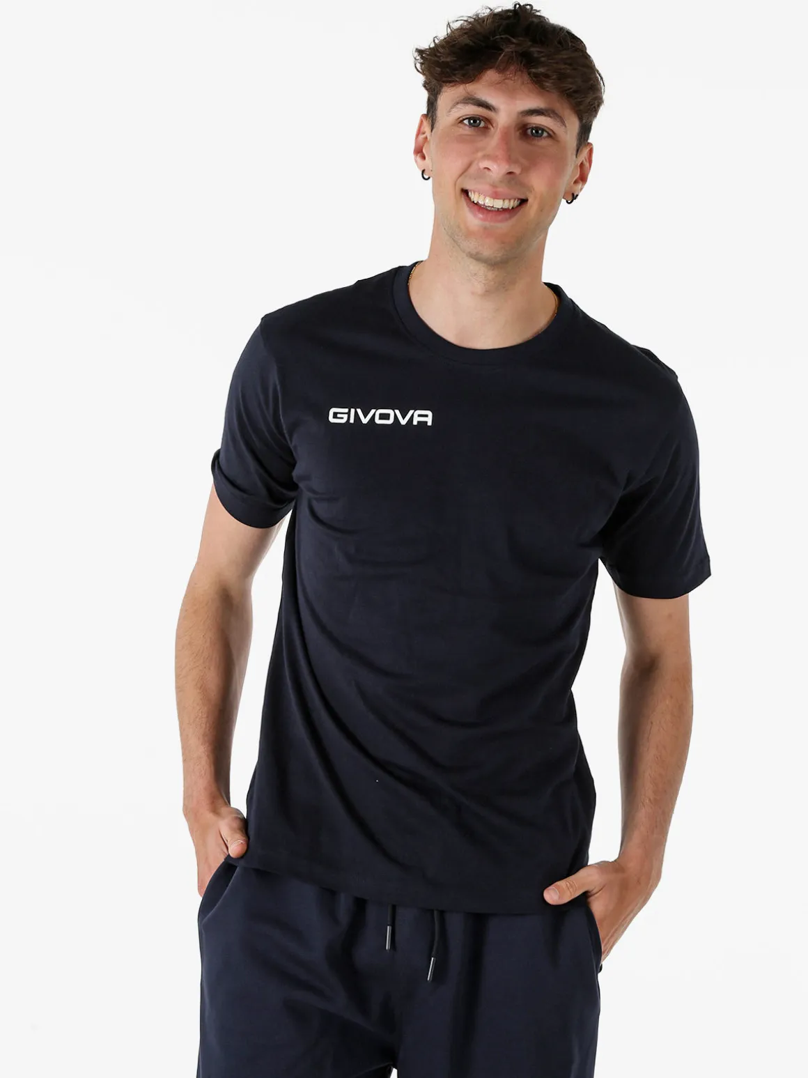 Givova T-shirt girocollo da uomo in cotone - blu scuro