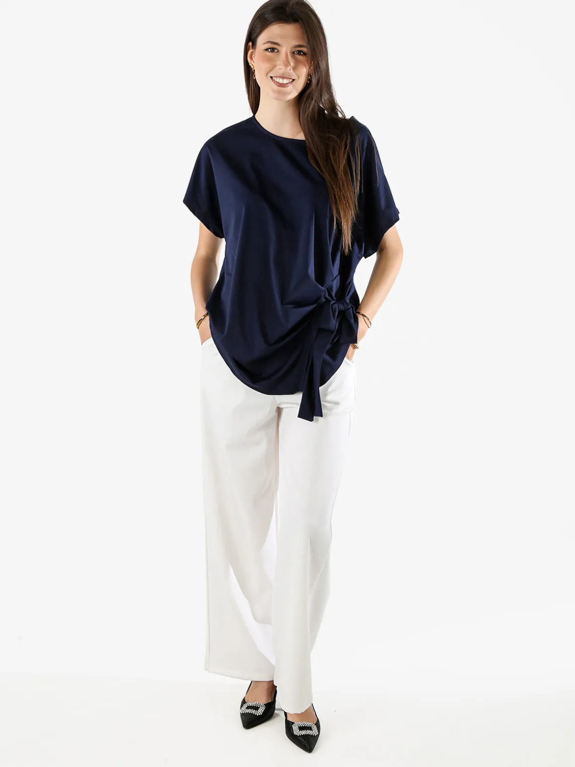 Glad Origin Maxi blusa da donna con fiocco laterale - blu scuro