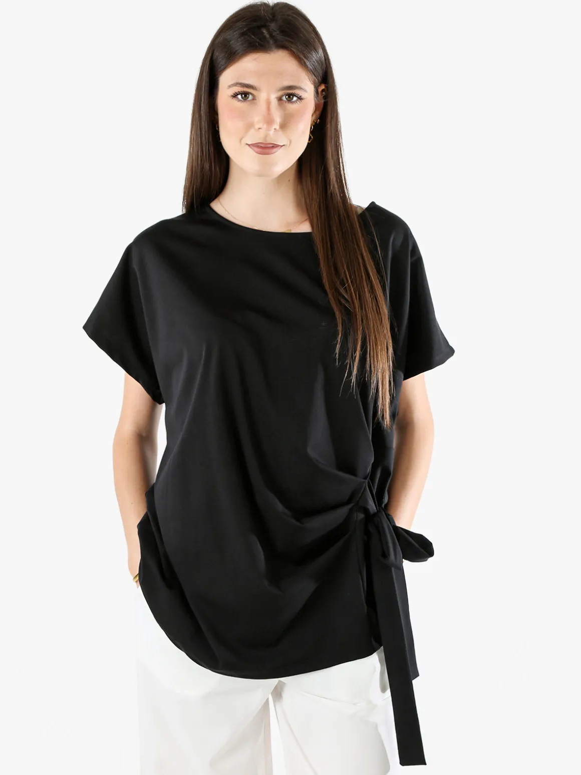 Glad Origin Maxi blusa da donna con fiocco laterale - nero