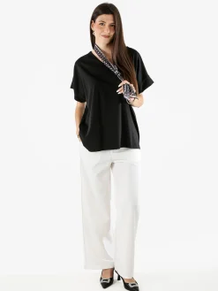 Glad Origin Maxi blusa donna a maniche corte con scollo a V - nero