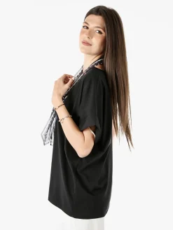 Glad Origin Maxi blusa donna a maniche corte con scollo a V - nero