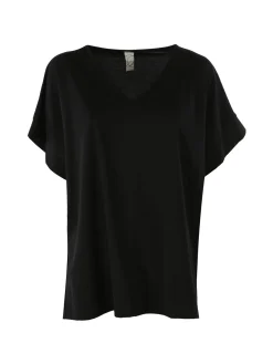 Glad Origin Maxi blusa donna a maniche corte con scollo a V - nero