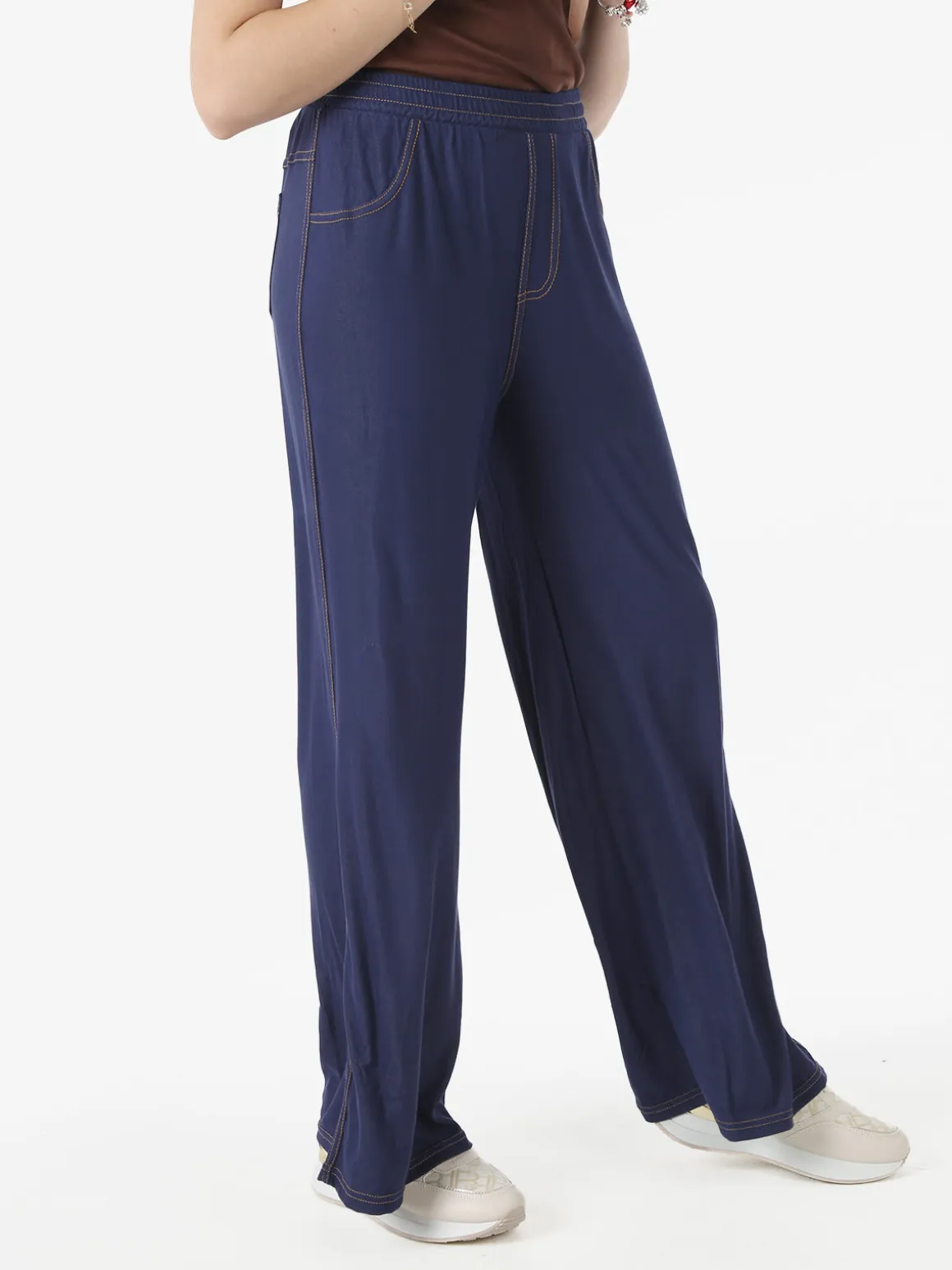 Gladys Jeggings donna a gamba larga con finale ampio - blu