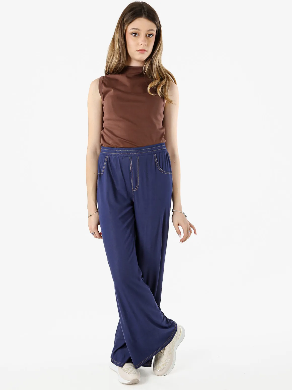Gladys Jeggings donna a gamba larga con finale ampio - blu