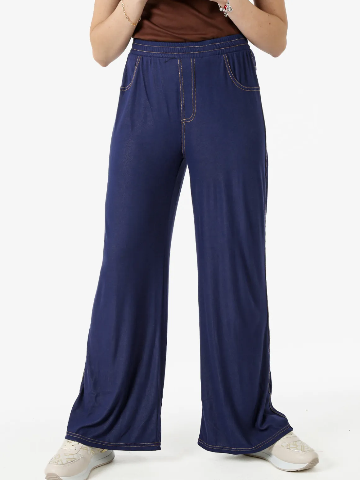 Gladys Jeggings donna a gamba larga con finale ampio - blu