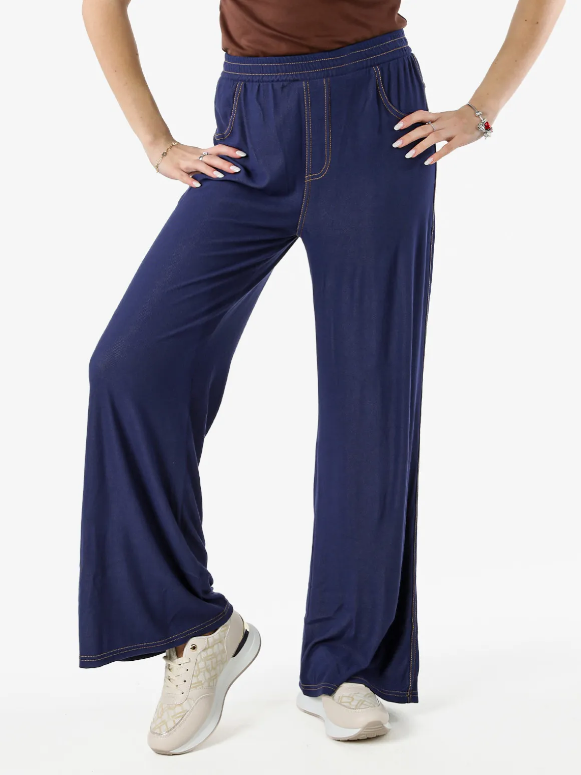 Gladys Jeggings donna a gamba larga con finale ampio - blu