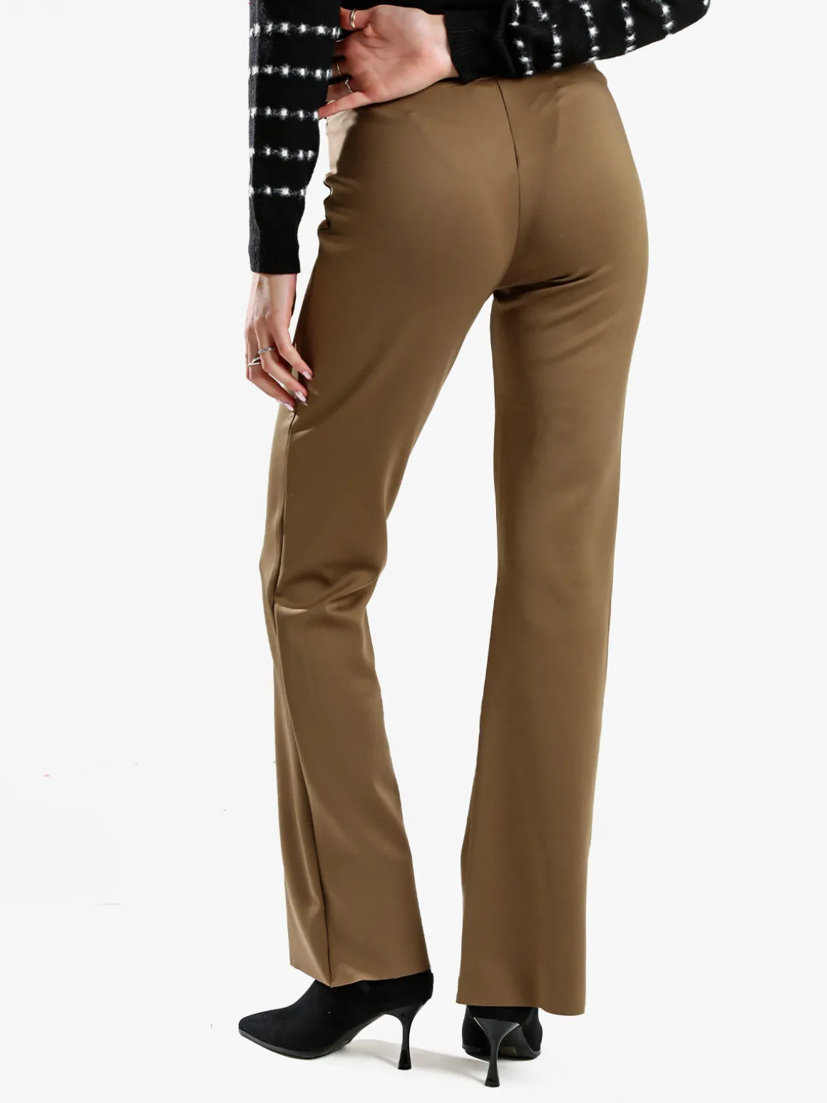 Gladys Leggings donna a gamba larga con finale in taglio vivo - marrone