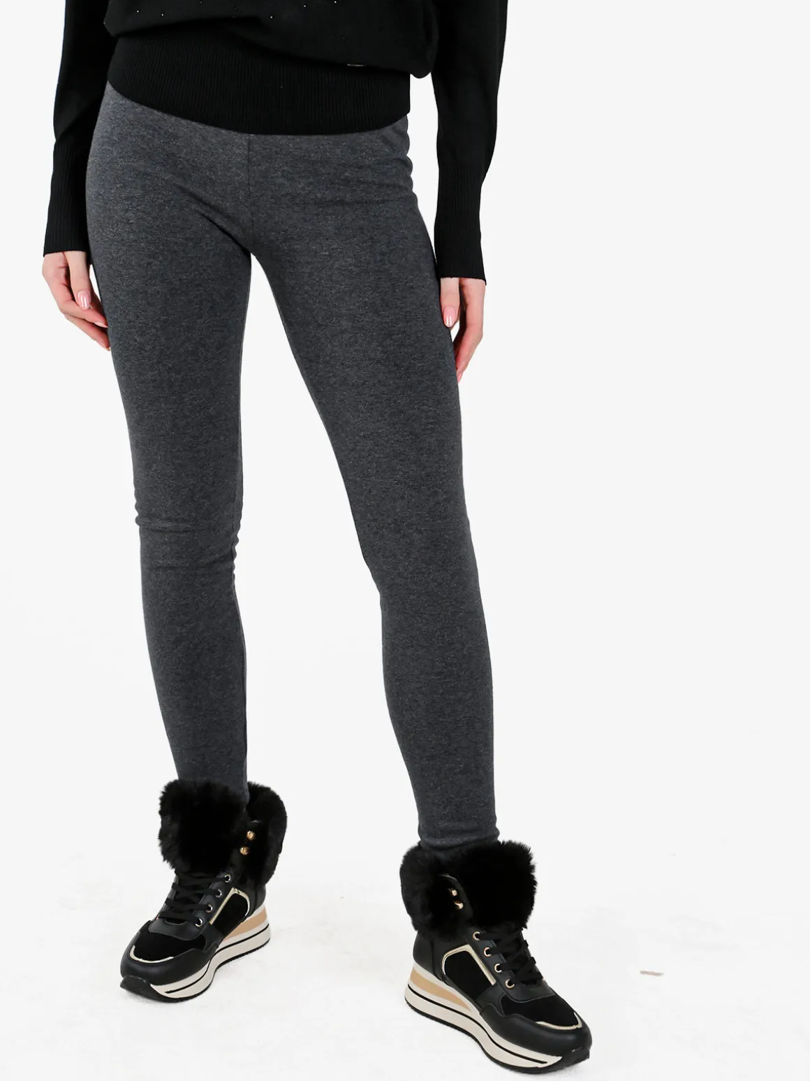 Gladys Leggings donna con interno di pelo - grigio scuro