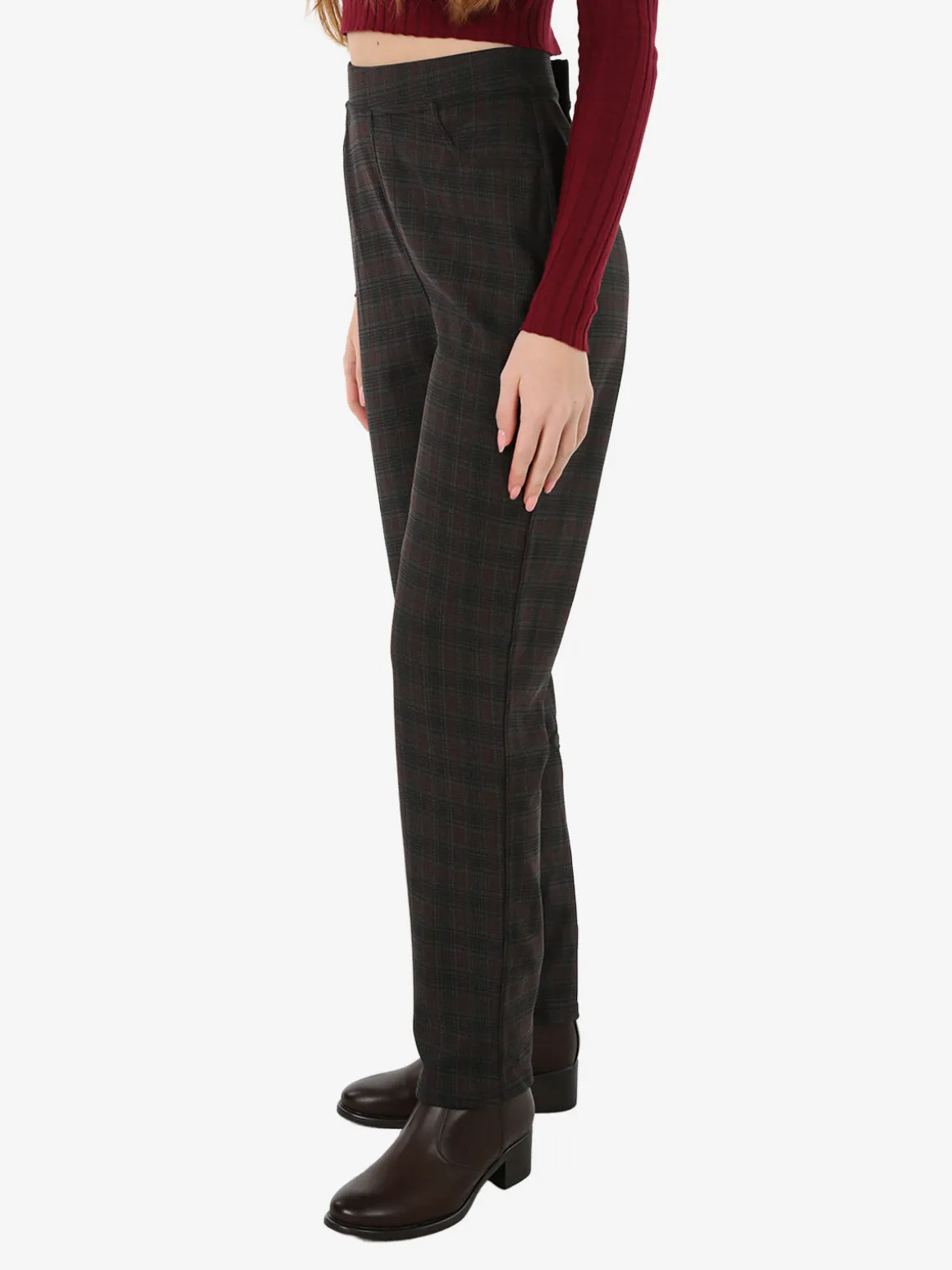 Gladys Leggings donna pied de poule con interno in pile - marrone