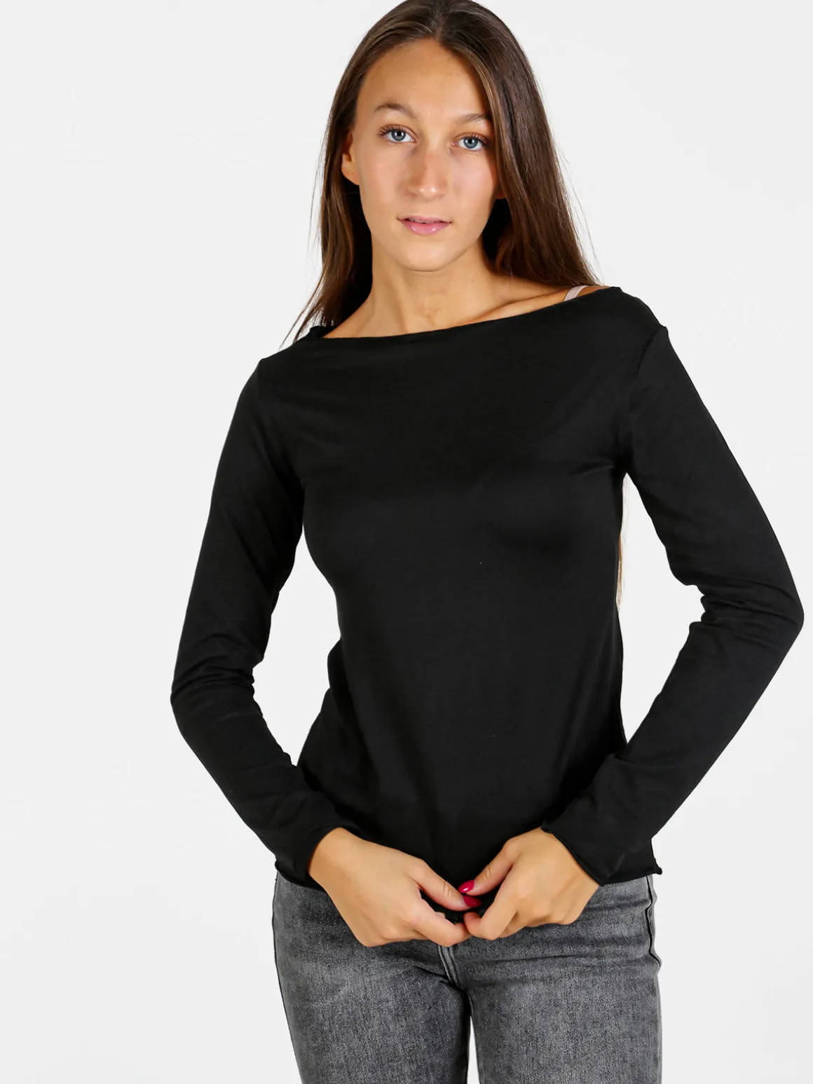 Gladys Maglia donna termo light con scollo a barca - nero