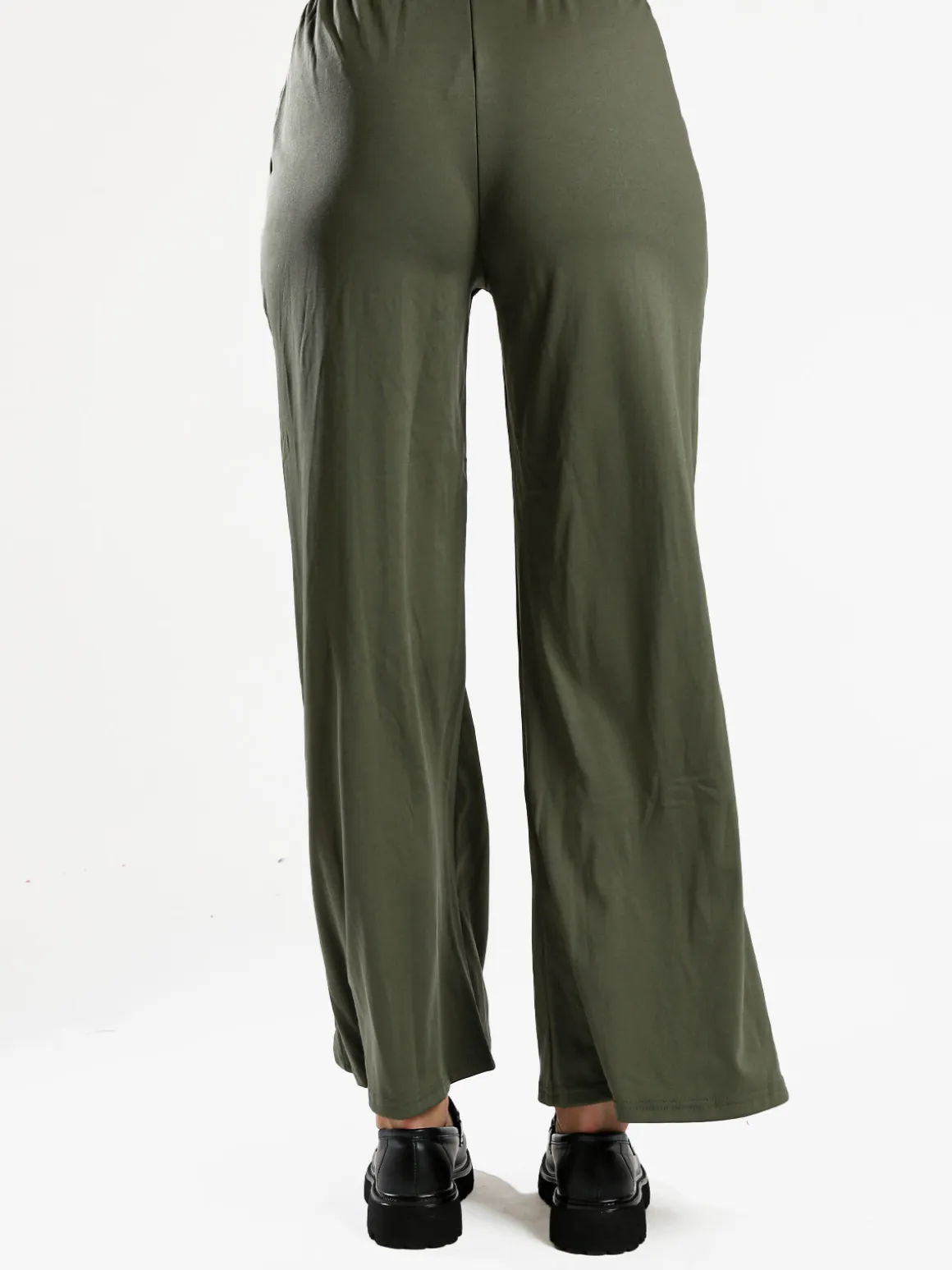 Gladys Pantaloni donna a gamba larga con interno in pile - oliva