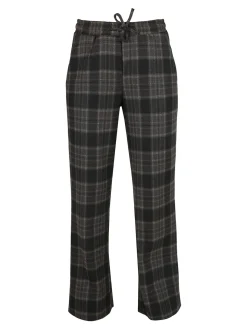 Gladys Pantaloni donna a quadri con gamba larga e interno in pile - marrone