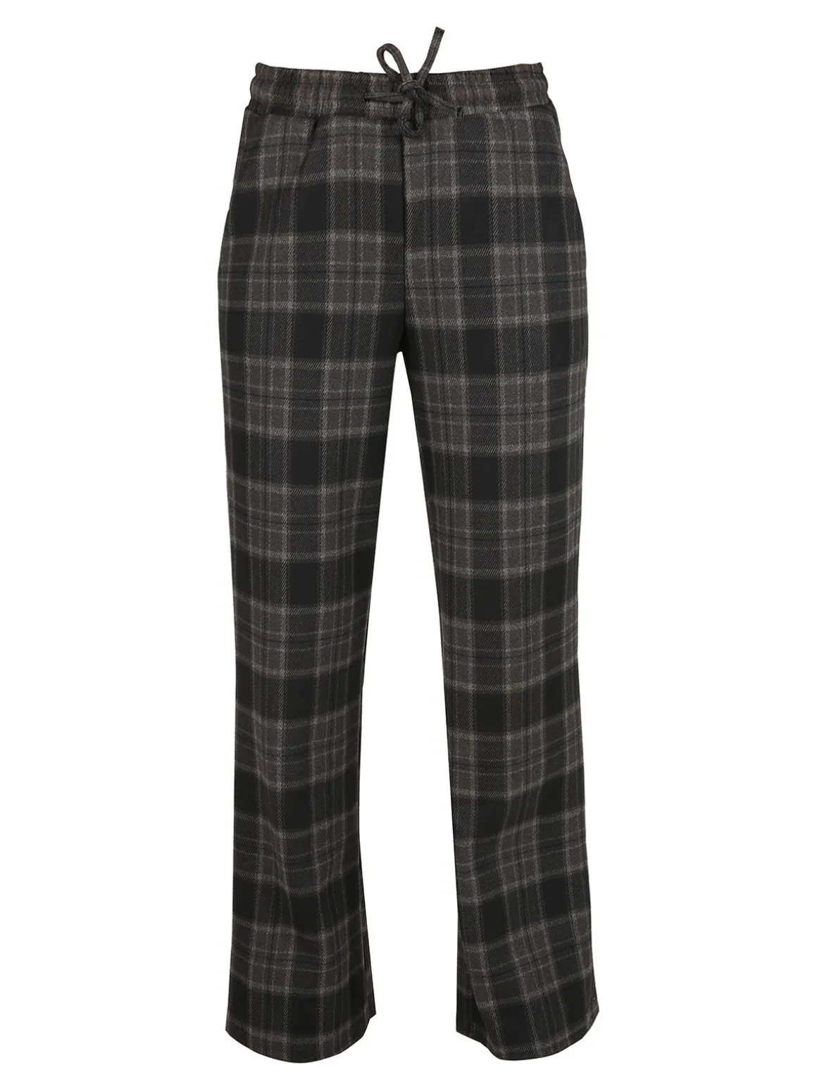 Gladys Pantaloni donna a quadri con gamba larga e interno in pile - marrone