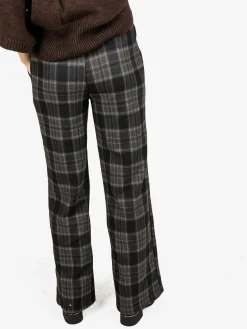 Gladys Pantaloni donna a quadri con gamba larga e interno in pile - marrone