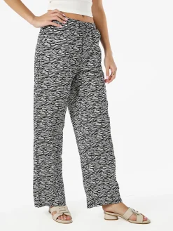 Gladys Pantaloni donna in cotone a gamba larga zebrati con coulisse - nero