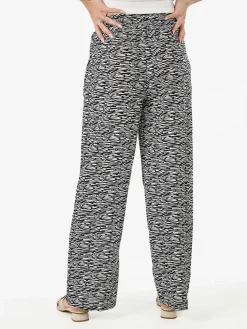 Gladys Pantaloni donna in cotone a gamba larga zebrati con coulisse - nero