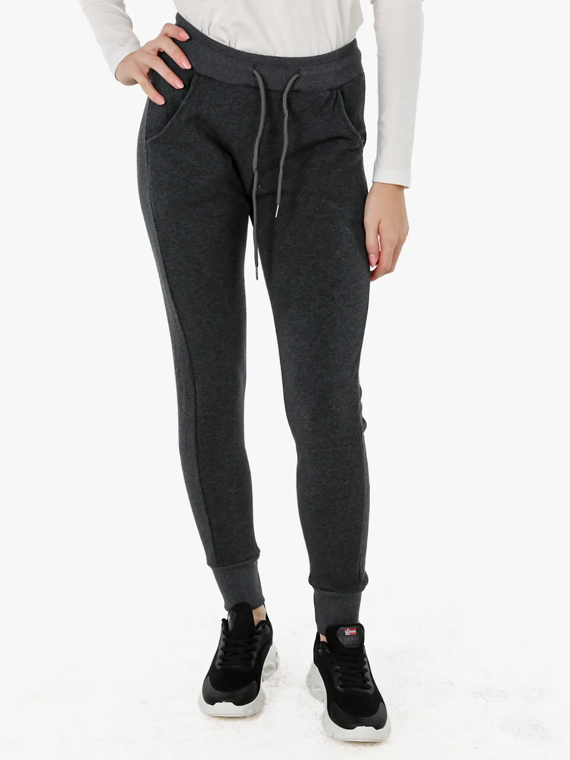 Gladys Pantaloni donna sportivi con polsini e interno di pelo - grigio scuro