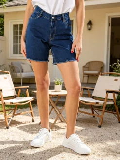 Gladys Shorts donna in jeans con finale sfrangiato - blu