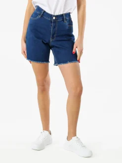 Gladys Shorts donna in jeans con finale sfrangiato - blu
