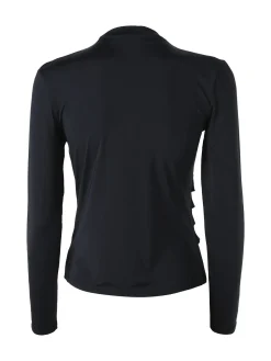 Gondola Blu Maglia donna accollata a maniche lunghe con drappeggio laterale - nero