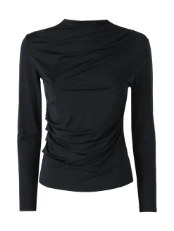 Gondola Blu Maglia donna accollata a maniche lunghe con drappeggio laterale - nero