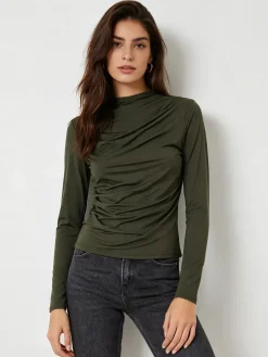 Gondola Blu Maglia donna accollata a maniche lunghe con drappeggio laterale - moro