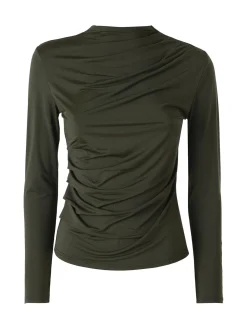 Gondola Blu Maglia donna accollata a maniche lunghe con drappeggio laterale - moro