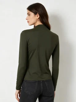 Gondola Blu Maglia donna accollata a maniche lunghe con drappeggio laterale - moro