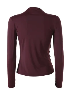 Gondola Blu Maglia donna accollata a maniche lunghe con drappeggio laterale - bordeaux