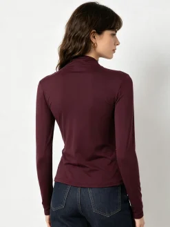 Gondola Blu Maglia donna accollata a maniche lunghe con drappeggio laterale - bordeaux