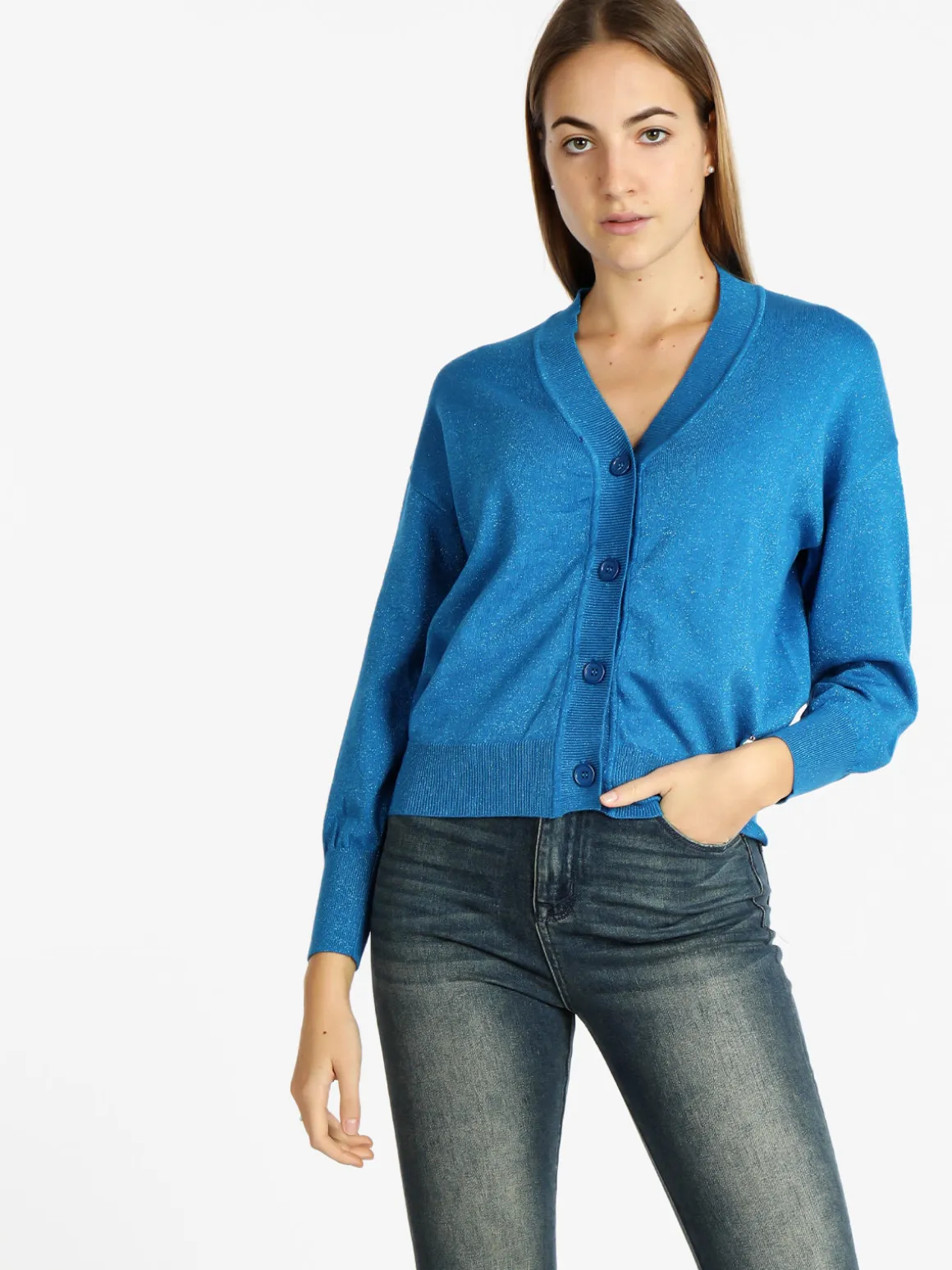 Griffai Cardigan donna oversize lurex con bottoni