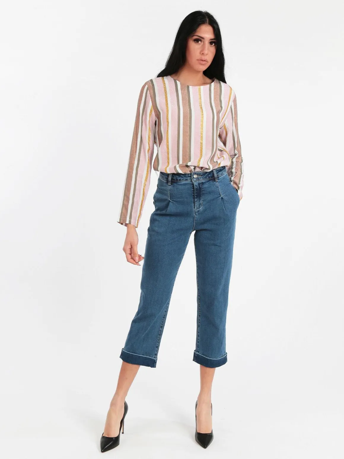 Griffai Jeans donna baggy con risvolti
